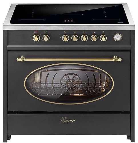 GURARI Induktionsherd mit Backofen Elektro 913 RU BL Retro Standherd Induktionskochfeld 90 cm | Range Coocker mit 5 Induktionszonen (2 Flex Zone) alle mit Booster | Standherd Induktion in Schwarz von Gurari