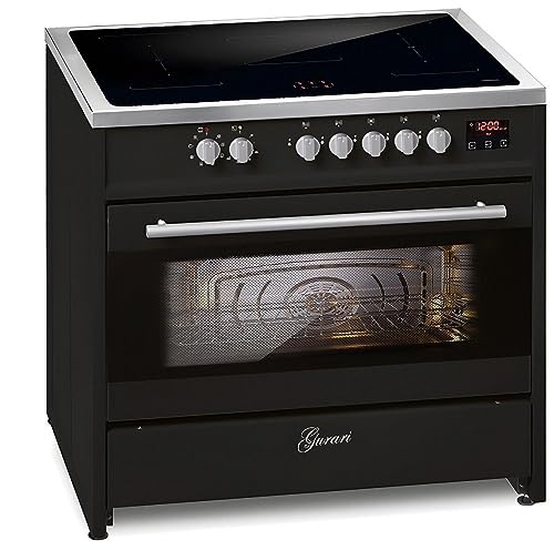 GURARI Induktionsherd mit Backofen Elektro E 913 BL Standherd Induktionskochfeld 90 cm | Range Coocker mit 5 Induktionszonen (2 Flex Zone) alle mit Booster | Standherd Induktion in Schwarz von Gurari