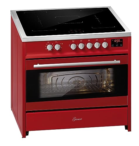 GURARI Induktionsherd mit Backofen Elektro E 913 R Standherd Induktionskochfeld 90 cm | Range Coocker mit 5 Induktionszonen (2 Flex Zone) alle mit Booster | Standherd Induktion in Rot von Gurari