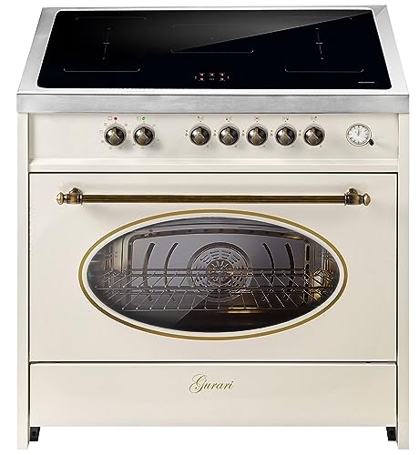 GURARI Induktionsherd mit Backofen Elektro E 913 RU CR Retro Standherd Induktionskochfeld 90 cm | Range Coocker mit 5 Induktionszonen (2 Flex Zone) alle mit Booster | Standherd Induktion in Creme von Gurari