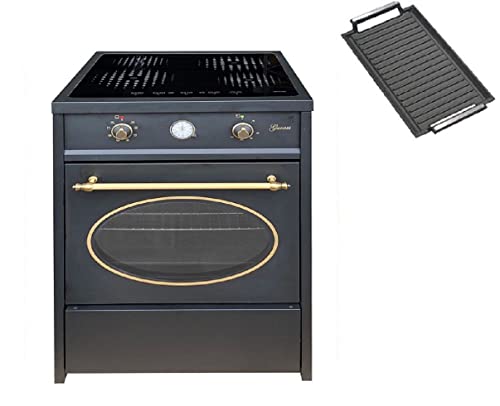 GURARI Standherd Induktionskochfeld 60 cm GCH E 612 Cr r + Grillplatte aus Gusseisen | Retro Range Coocker Induktionsherd mit Backofen 60 L | Heißluft | Grill | 4 Kochzonen | Herd Induktion in Schwarz von Gurari