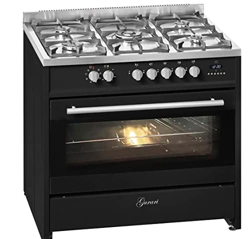 Gurari Gas Elektro Standherd, 90 cm, Range Coocker, 121 l, Gaskochfeld, 4,0 kW WOK, Elektro Backofen, 8 Funktionen, Erdgas, Propangas von Gurari