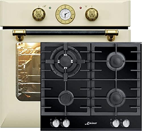 Kaiser Herdset Einbaubackofen EH 6432 ElfBE + KCG 6380 Turbo, Retro Einbau Backofen Elektro, Autark, 68 L, Drehspieß, 10 Funktionen+60cm, Schwarz Glas, Einbau Herd, 3,8kW WOK,Erdgas Fl.Gas Kaiser Herdset Einbaubackofen EH 6432 ElfBE + KCG 6380 Turbo, Retro Einbau Backofen Elektro, Autark, 68 L, Drehspieß, 10 Funktionen+60cm, Schwarz Glas, Einbau Herd, 3,8kW WOK,Erdgas Fl.Gas von Gurari