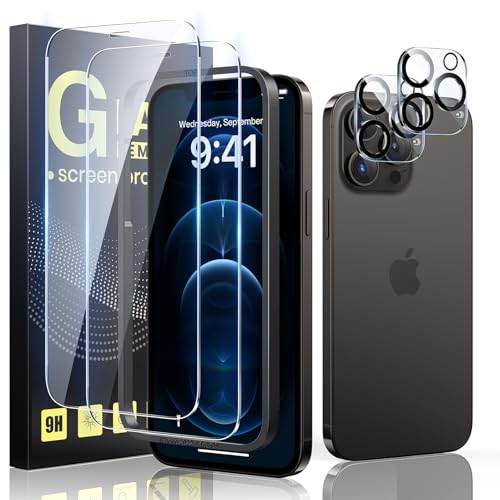 Guretok 2+2 für Panzerglas für iPhone 12 Pro Max mit Frame mit Kameraschutz 6,7", Militärnorm 9H Härte Schutzfolie HD Klar Panzerfolie für iPhone 12 Pro Max [Anti-Bläschen] [Kratzfest] von Guretok