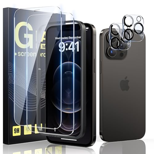 Guretok 2+2 für Panzerglas für iPhone 12 Pro mit Frame mit Kameraschutz 6,1", Militärnorm 9H Härte Schutzfolie HD Klar Panzerfolie für iPhone 12 Pro [Anti-Bläschen] [Kratzfest] von Guretok