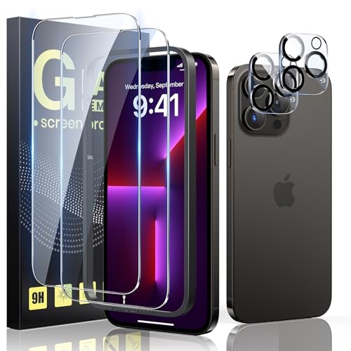 Guretok 2+2 für Panzerglas für iPhone 13 Pro Max mit Frame mit Kameraschutz 6,7", Militärnorm 9H Härte Schutzfolie HD Klar Panzerfolie für iPhone 13 Pro Max [Anti-Bläschen] [Kratzfest] von Guretok