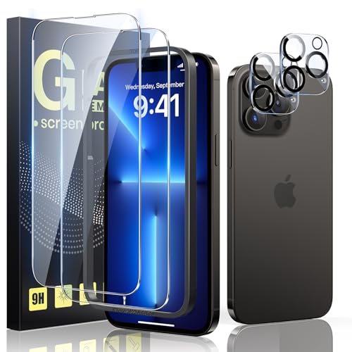 Guretok 2+2 für Panzerglas für iPhone 13 Pro mit Frame mit Kameraschutz 6,1", Militärnorm 9H Härte Schutzfolie HD Klar Panzerfolie für iPhone 13 Pro [Anti-Bläschen] [Kratzfest] von Guretok