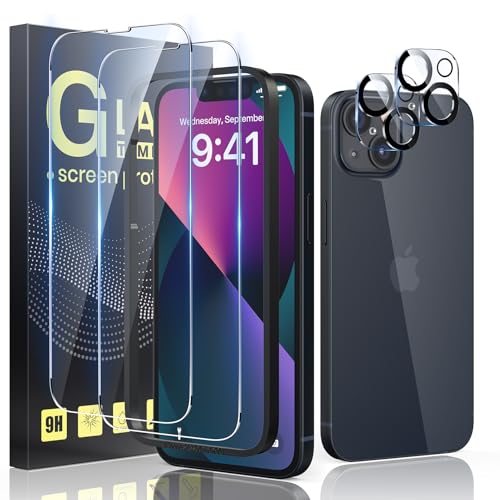Guretok 2+2 für Panzerglas für iPhone 13 mit Frame mit Kameraschutz 6,1", Militärnorm 9H Härte Schutzfolie HD Klar Panzerfolie für iPhone 13 [Anti-Bläschen] [Kratzfest] von Guretok