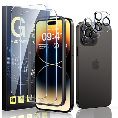 Guretok 2+2 für Panzerglas für iPhone 14 Pro Max mit Frame mit Kameraschutz 6,7", Militärnorm 9H Härte Schutzfolie HD Klar Panzerfolie für iPhone 14 Pro Max [Anti-Bläschen] [Kratzfest] von Guretok