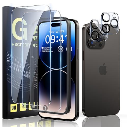 Guretok 2+2 für Panzerglas für iPhone 14 Pro mit Frame mit Kameraschutz 6,1", Militärnorm 9H Härte Schutzfolie HD Klar Panzerfolie für iPhone 14 Pro [Anti-Bläschen] [Kratzfest] von Guretok