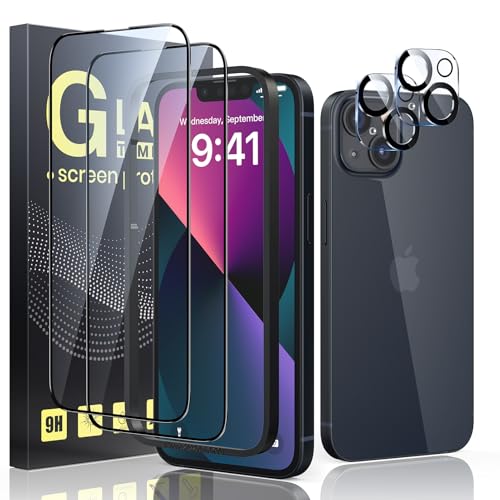 Guretok 2+2 für Panzerglas mit Schwarz Rand für iPhone 13 mini mit Kameraschutz 5,4" [Mit Frame], 9H Schutzfolie für iPhone 13 mini Panzerfolie [Anti-Bläschen] [Kratzfest] [HD Klar] von Guretok