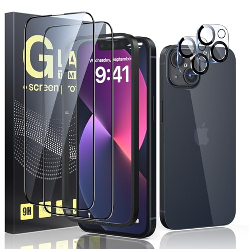 Guretok 2+2 für Panzerglas mit Schwarz Rand für iPhone 13 mit Kameraschutz 6,1" [Mit Frame], 9H Schutzfolie für iPhone 13 Panzerfolie [Anti-Bläschen] [Kratzfest] [HD Klar] von Guretok