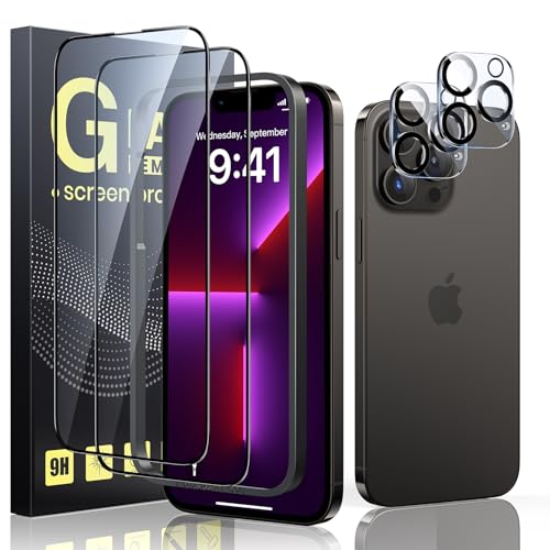 Guretok 2+2 für Panzerglas mit Schwarz Rand für iPhone iPhone 13 Pro Max mit Kameraschutz 6,7" [Mit Frame], 9H Schutzfolie für iPhone 13/13 Pro Panzerfolie [Anti-Bläschen] [Kratzfest] [HD Klar] von Guretok
