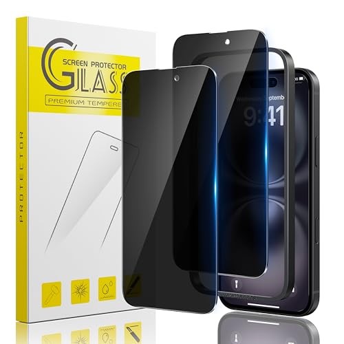 Guretok 2 Stück für Panzerglas Sichtschutz für iPhone 16 Schutzfolie 6,1 Zoll, Dunkle Schutzglas für iPhone 16 Privacy Glas, [Kratzfest] [9H-Härte] Anti-Spy Folie für iPhone 16 von Guretok