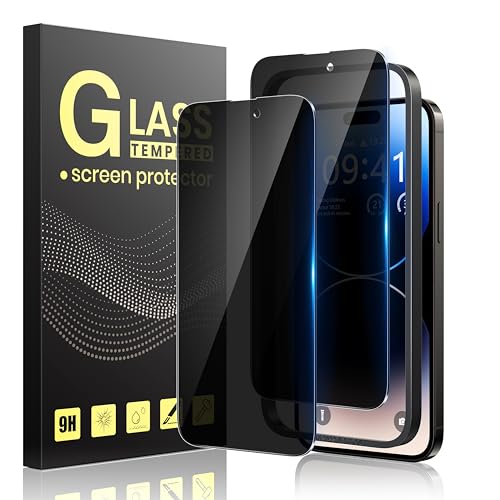 Guretok 2 Stück Sichtschutz Schutzfolie für iPhone 14 Pro 6,1 Zoll mit Rahmen, Dunkle Schutzglas für iPhone 14 Pro Privacy Glas, [Kratzfest] [9H-Härte] Anti-Spy Folie für iPhone 14 Pro von Guretok