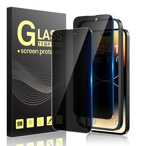 Guretok 2 Stück Sichtschutz Schutzfolie für iPhone 14 Pro Max 6,7 Zoll mit Rahmen, Dunkle Schutzglas für iPhone 14 Pro Max Privacy Glas, [Anti-Spy Folie] [9H-Härte] für iPhone 14 Pro Max von Guretok
