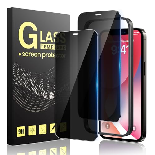 Guretok 2 Stück für Panzerglas Sichtschutz für iPhone 12/12 Pro Schutzfolie mit Rahmen 6,1 Zoll, Dunkle Schutzglas für iPhone 12/12 Pro Privacy Glas [Kratzfest] [9H-Härte] [Anti-Spy Folie] von Guretok