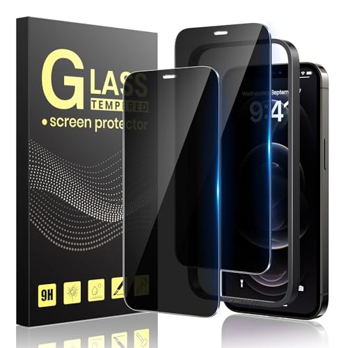 Guretok 2 Stück für Panzerglas Sichtschutz für iPhone 12 Pro Max Schutzfolie mit Rahmen 6,7 Zoll, Dunkle Schutzglas für iPhone 12 Pro Max Privacy Glas [Kratzfest] [9H-Härte] [Anti-Spy Folie] von Guretok