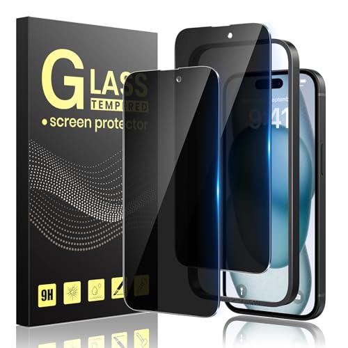 Guretok 2 Stück für Schutzfolie Sichtschutz für iPhone 15 Plus mit Rahmen 6,7 Zoll, Dunkle Schutzglas für iPhone 15 Plus Privacy Glas [Kratzfest] [9H-Härte] [Anti-Spy Folie] von Guretok