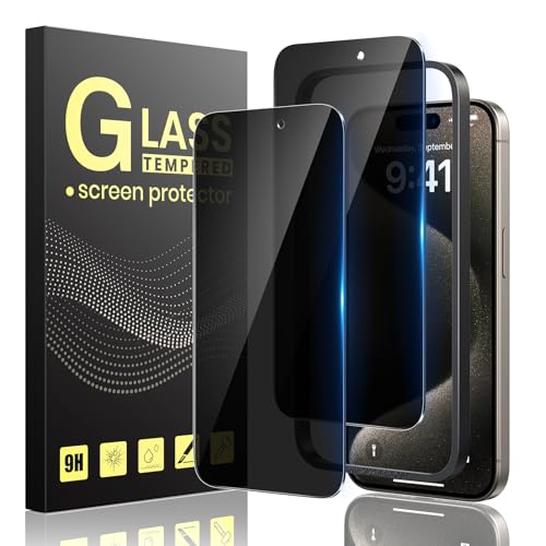 Guretok 2 Stück für Panzerglas Sichtschutz für iPhone 15 Pro mit Rahmen 6,1 Zoll, Dunkle Schutzfolie für iPhone 15 Pro Schutzglas Privacy [Kratzfest] [9H-Härte] [Anti-Spy Folie] von Guretok