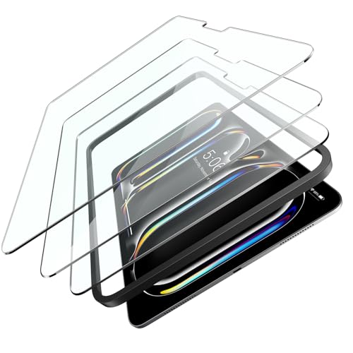 Guretok für Panzerglas für iPad Pro 11 Zoll (M4) 2024 Schutzfolie, Gehärtete Glas Folie mit Einfacher Frame, kratzfest, HD-Klarheit, 3 Stück von Guretok