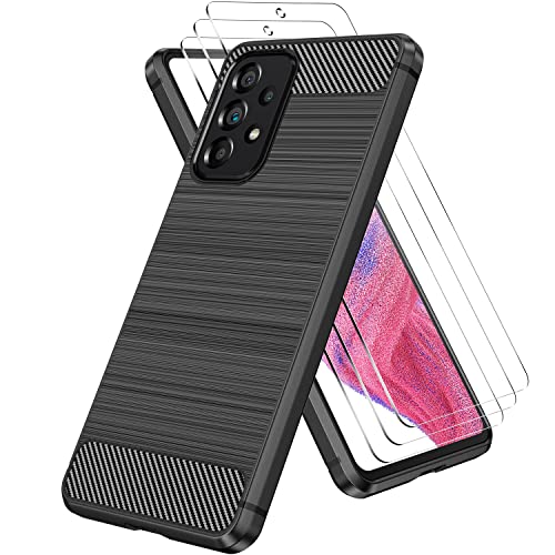 Guscase Hülle für Samsung Galaxy A53 5G Handyhülle mit [3 Stück Panzerfolie], Samsung A53 5G Hülle Karbon Design Weiche TPU Silikon Kratzfest Stoßfest Schutzhülle für Samsung Galaxy A53 - Schwarz von Guscase