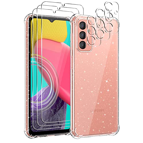 Guscase Hülle für Samsung Galaxy M23 mit 3 Stück Schutzfolie und 3 Stück Kameraschutz, Stoßfeste Kratzfeste Schutzhülle Glitzer Transparent Weiche Silikon TPU Handyhülle für Samsung Galaxy M23 5G von Guscase