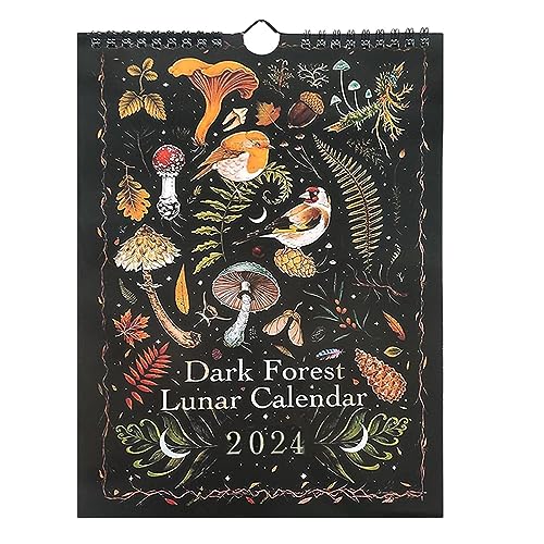 2024 Dark Forest Mondkalender, Bunte Waterink Wandkalender Mit 12 Original-Illustrationen, Wandkalender Monatlich, Dark Forest 2024 Für Zuhause Und Büro von Gusengo