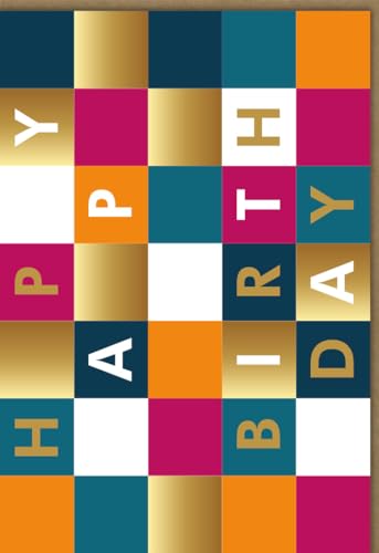 Geburtstagskarte Modernes Design mit bunten Feldern und Schriftzug 'Happy Birthday' – Hochwertige Glückwunschkarte zum Geburtstag, stilvoll und farbenfroh - mit Umschlag von Gutsch Verlag