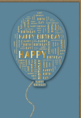 Geburtstagskarte mit Luftballon-Motiv und Typografie, Glückwunsch zum Geburtstag in Blau und Gold, Hochwertige Papierqualität - mit Umschlag von Gutsch Verlag