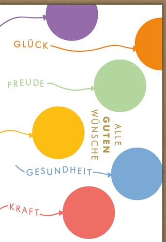 Geburtstagskarte mit bunten Kreisen und Wünschen – Glück, Freude, Gesundheit, Kraft – Bunte Glückwunschkarte zum Geburtstag mit positiven Botschaften - mit Umschlag von Gutsch Verlag