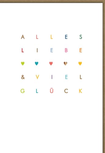 Grußkarte mit bunten Buchstaben – 'Alles Liebe & viel Glück' Wunschtext, Herz-Motive, für Geburtstag, Erfolg, Prüfung - mit Umschlag von Gutsch Verlag
