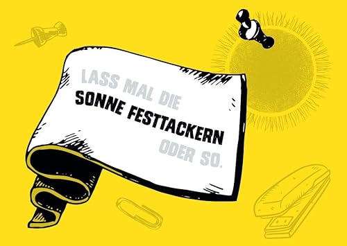 Gutsch Verlag Geburtstagskarte mit Spruch - 'Sonne festtackern' Illustration, Gelb & Schwarz, Humorvolle Büroklammern & Heftgerät Design, Optimistische Deko Gutsch Verlag Geburtstagskarte mit Spruch - 'Sonne festtackern' Illustration, Gelb & Schwarz, Humorvolle Büroklammern & Heftgerät Design, Optimistische Deko von Gutsch Verlag