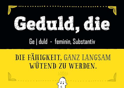 Gutsch Verlag Gelbe Postkarte mit Spruch 'Geduld, die - Die Fähigkeit, ganz langsam wütend zu werden' - Lustige Geschenkidee, Humorvolle Karten, Witzige Sprüche für Freunde von Gutsch Verlag