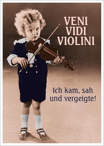 Gutsch Verlag Lustige Postkarte mit Spruch 'Veni Vidi Violini - Ich kam, sah und vergeigte', Humorvolle Karte mit Kind und Geige, Witziges Geschenk für Musiker. von Gutsch Verlag