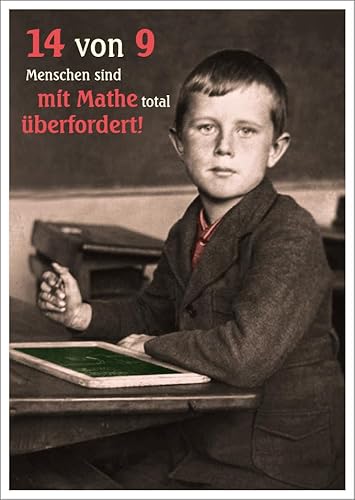 Gutsch Verlag Lustige Postkarte mit Vintage-Schülermotiv und Spruch '14 von 9 Menschen sind mit Mathe total überfordert!' – Ideal für Lehrer, Schüler, Mathematikfans. von Gutsch Verlag