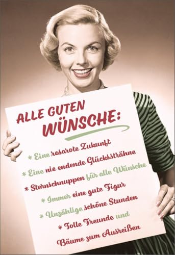 Humorvolle Geburtstagskarte im Retro-Stil für Damen. Mit dem Spruch "Rosige Zukunft & herzliche Glückwünsche" bringt sie Heiterkeit und nostalgischen Flair. - mit Umschlag von Gutsch Verlag