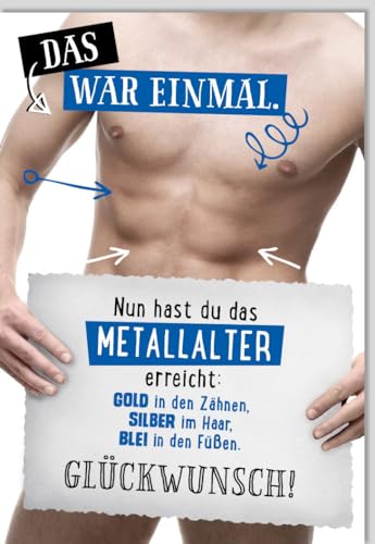 Lustige Geburtstagskarte mit Sixpack-Motiv und humorvollem Spruch über das "Metallalter" - perfekt für ihn, inklusive Umschlag. von Gutsch Verlag