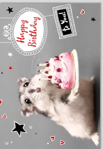 Lustige Geburtstagskarte mit süßer Maus, rosa Törtchen, Happy Birthday Schriftzug sowie Herzchen & Sternen. Perfekt für Freunde und Familie, inklusive Umschlag. von Gutsch Verlag