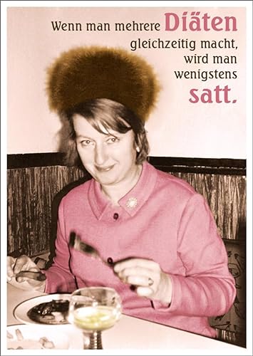 Lustige Postkarte mit Spruch – Humorvolle Karte für Diät-Müde, Motivation 'Wenn man mehrere Diäten macht, wird man satt' – Witziges Geschenk von Gutsch Verlag