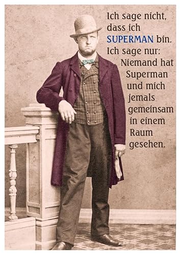 Lustige Vintage Postkarte mit humorvollem Spruch - 'Ich sage nicht, dass ich Superman bin, aber...' - Witzige Geschenkidee, Retro Design für Superhelden Fans von Gutsch Verlag