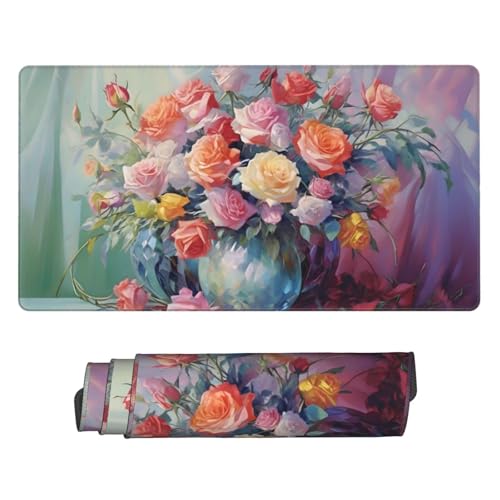 Gaming Mauspad, Mauspad XXL 600 x 300 x 3 mm Mousepad Flowers Vase Roses Mauspad Gaming Zubehör mit Anti Rutsch Basis Mouse Pad Wasserdicht und Langlebig für Maus und Tastatur, Home Dekoration m-476 von Guuogxan