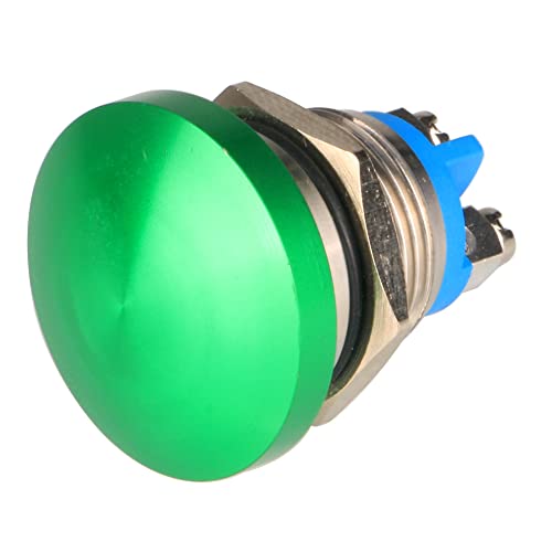 Guuzi 16mm 3V/6V/12V/24V/48V/110V/220V Momentan Druckknopf Metall Pilzkopf Runder Startknopf, 1 Schließer EIN/Aus Selbstrückstellend Gewölbte Schraubklemme (Grün) von Guuzi
