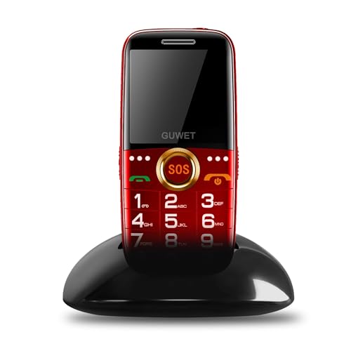 Guwet Senioren-Handy, entsperrt, mit großen Tasten, Akku 1800 mAh und Ladestation, SOS-Taste und Taschenlampe, 2G GSM Dual-SIM Telefon | Rot Guwet Senioren-Handy, entsperrt, mit großen Tasten, Akku 1800 mAh und Ladestation, SOS-Taste und Taschenlampe, 2G GSM Dual-SIM Telefon | Rot von Guwet