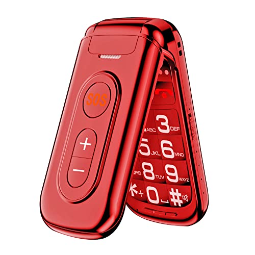 Guwet Seniorenhandy ohne Vertrag, Klapphandy Mobiltelefon mit Großen Tasten, 2G GSM Handy für Senioren mit 2,4 Zoll Farbdisplay, Dual SIM Handy mit SOS Notruftaste, 1400 mAh Akku, Rot von Guwet