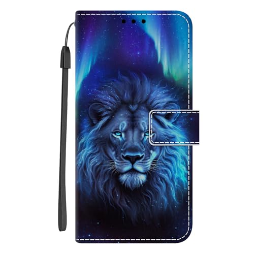 Guxira Handyhülle Leder für Samsung Galaxy A55 5G, Niedliches Muster Motiv Hülle Lederhülle Klappbar Schutzhülle 360 Grad Stoßfest Cover mit Kartenfachr Klapphülle Flip Case - Sternenlöwe von Guxira