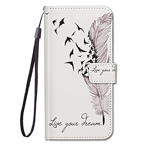 Guxira Handyhülle Leder für Samsung Galaxy S21 FE 5G, Niedliches Muster Motiv Hülle Lederhülle Klappbar Schutzhülle 360 Grad Stoßfest Cover mit Kartenfachr Klapphülle Flip Case - Violette Feder von Guxira