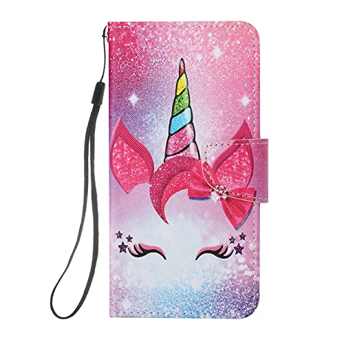 Guxira Hülle Klappbar Leder für Samsung Galaxy A71 4G Handyhülle, Niedliches Muster Motiv Lederhülle Klapphülle mit 360 Grad Stoßfest Kartenfachr Schutzhülle Flip Case Cover - Rosa Einhorn von Guxira