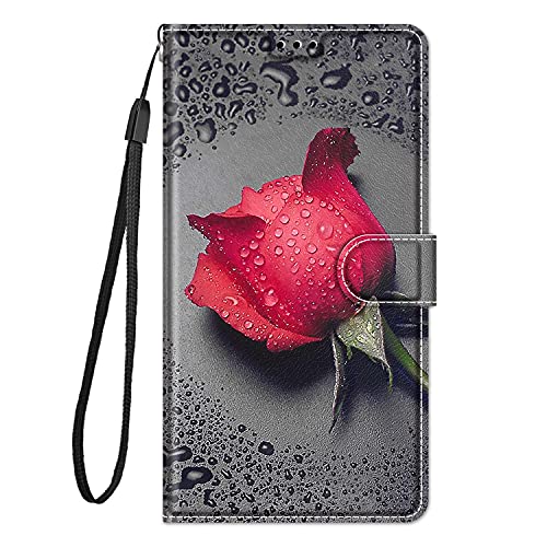 Guxira Hülle Leder für Huawei Y6 / Y6s 2019 / Honor 8A Handyhülle, Niedliches Muster Klapphülle Lederhülle Schutzhülle Klappbar Flip Case Cover mit [360 Grad Stoßfest] [Kartenfachr] - Rote Rose von Guxira