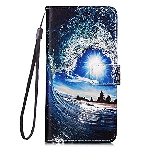 Guxira Hülle Leder für Xiaomi Poco X3 NFC/Poco X3 Pro Handyhülle, Niedliches Muster Klapphülle Lederhülle mit [360 Grad Stoßfest] [Kartenfachr] Schutzhülle Klappbar Flip Case Cover - Meer von Guxira